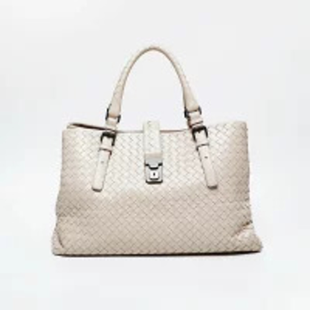 Bottega Veneta Roma Intrecciato Handbag Beige Cream